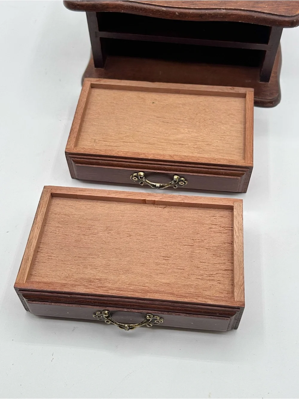 Vintage Wooden Jewelry Box 2 Drawers Ring Organizer 7.5